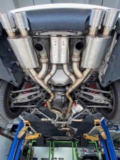 Maad Maxx - F8X BMW M3 & M4 Rear Exhaust Section - 3 Can Valved - Exhaust w Tips w brushed tips