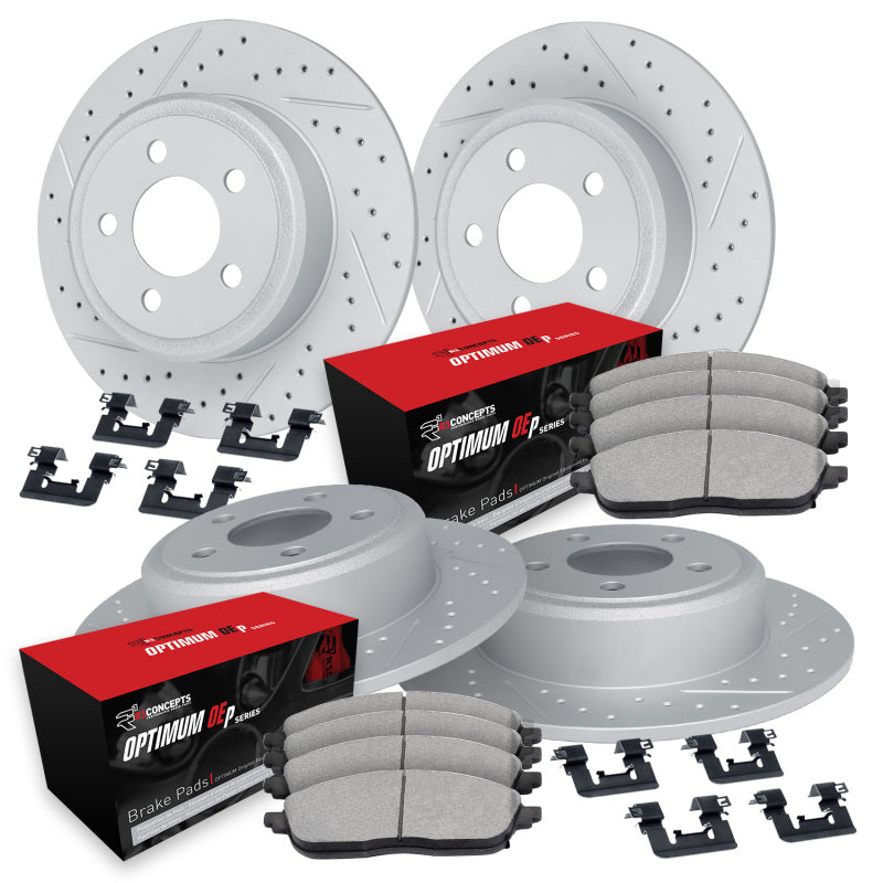 R1 13-20 Subaru WRX Front & Rear Drill/Slot Carbon Coated Rotor Set w/Optimum Pads