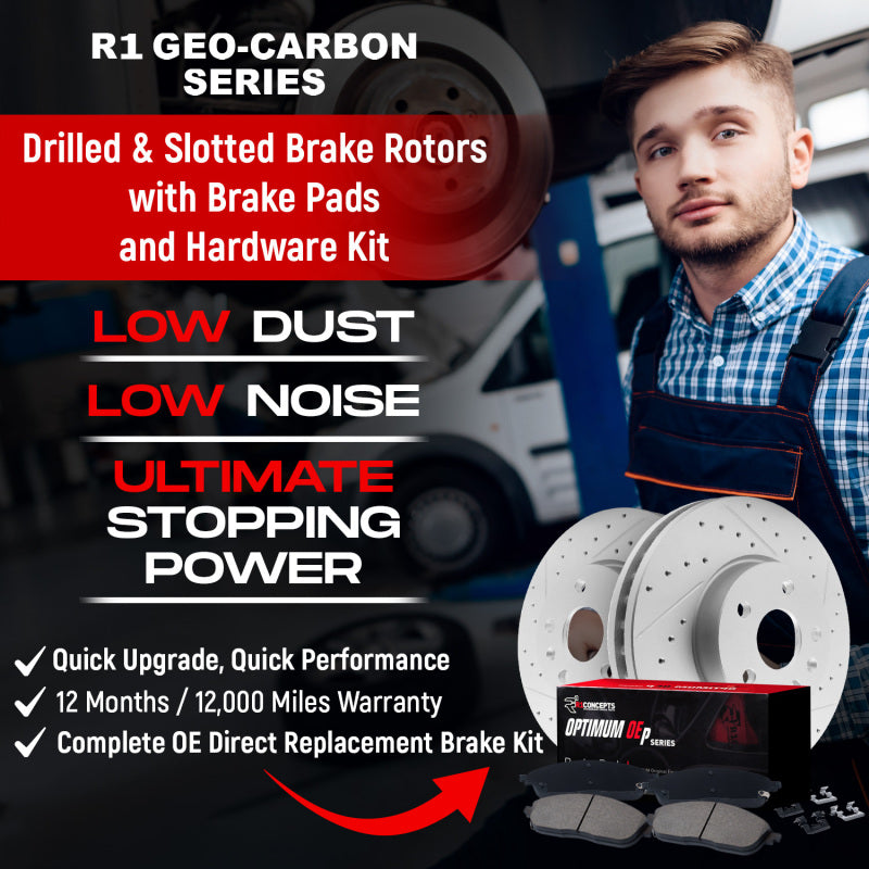R1 13-20 Subaru WRX Front & Rear Drill/Slot Carbon Coated Rotor Set w/Optimum Pads