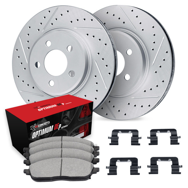 R1 16-17 Hyundai Veloster Front Drill/Slot Carbon Coated Rotor Set w/Optimum Pads