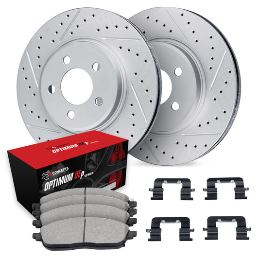 R1 16-17 Hyundai Veloster Front Drill/Slot Carbon Coated Rotor Set w/Optimum Pads