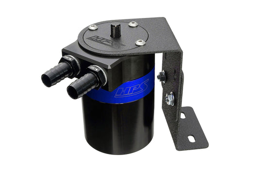 HPS Performance Aluminum Oil Catch Can Kit with 3/8 inch Barb Adapters and Rubber Hoses Blue 861-501BL