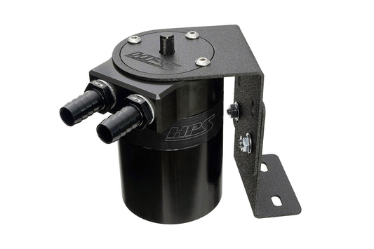 HPS Performance Aluminum Oil Catch Can Kit with 3/8 inch Barb Adapters and Rubber Hoses Black 861-501WB