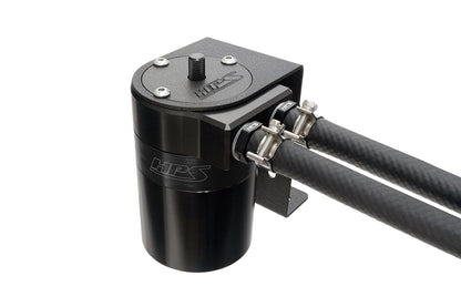 HPS Performance Aluminum Oil Catch Can Kit with 3/8" Barb Adapters and Rubber Hoses, Black, 861-501WB
