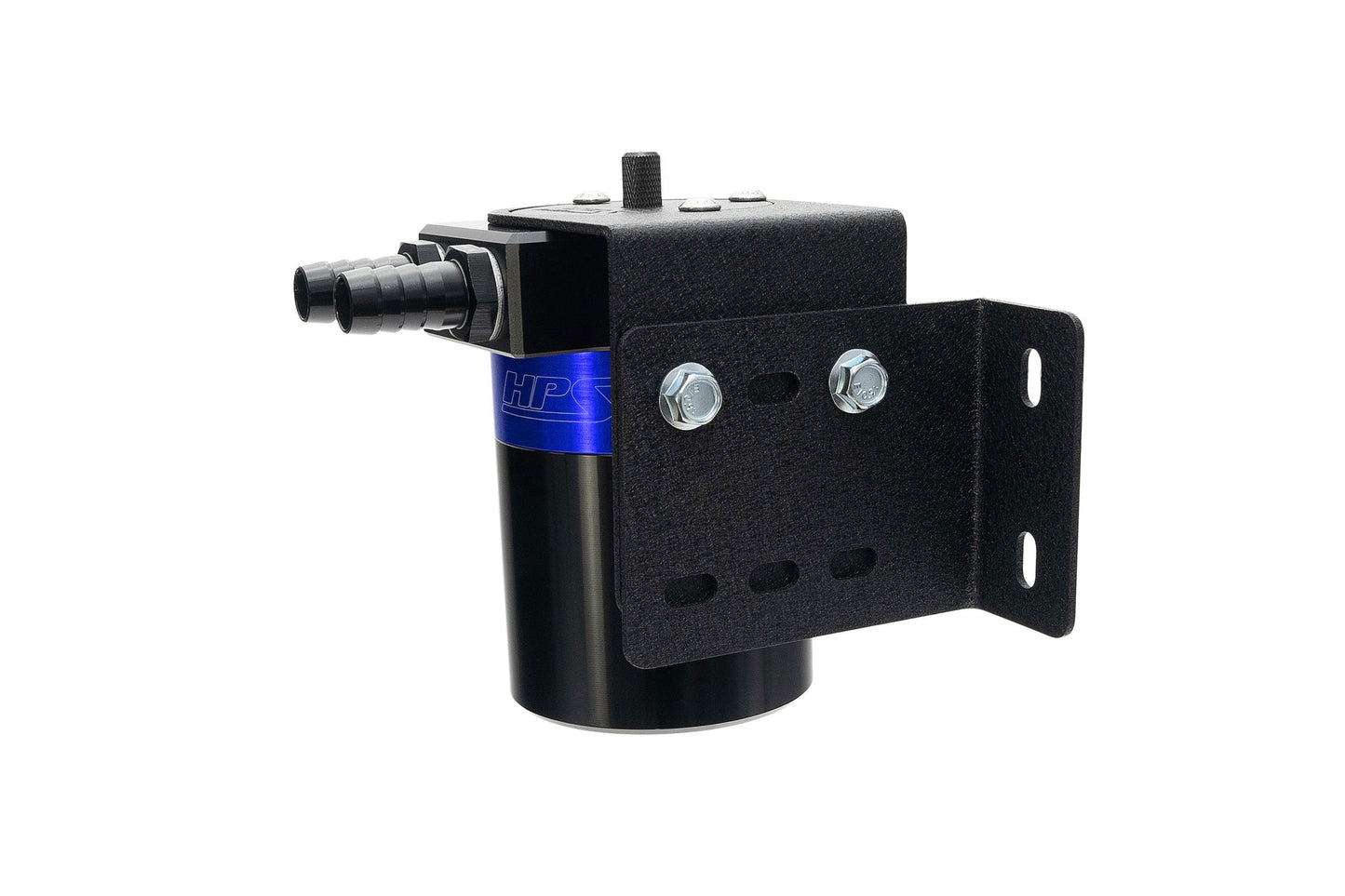 HPS Performance Aluminum Oil Catch Can Kit with 1/2" Barb Adapters and Rubber Hoses, Blue, 861-502BL