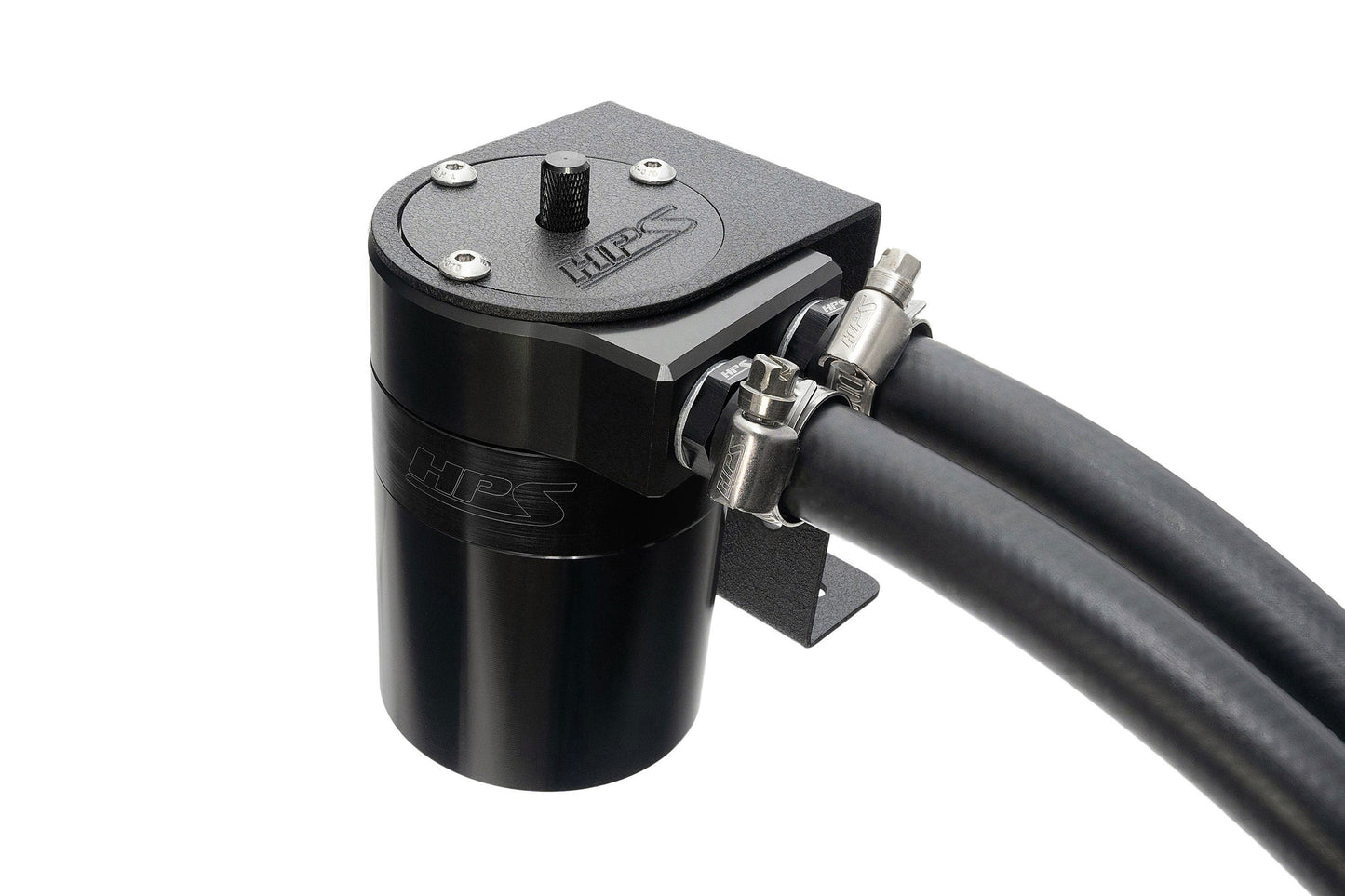 HPS Performance Aluminum Oil Catch Can Kit with 1/2" Barb Adapters and Rubber Hoses, Black, 861-502WB