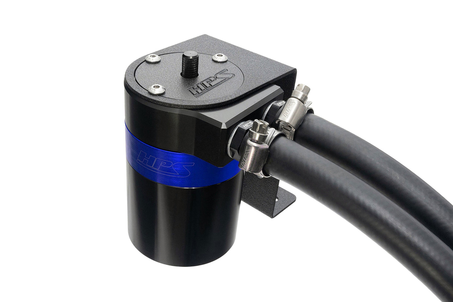 HPS Performance Aluminum Oil Catch Can Kit with 5/8" Barb Adapters and Rubber Hoses, Blue, 861-503BL