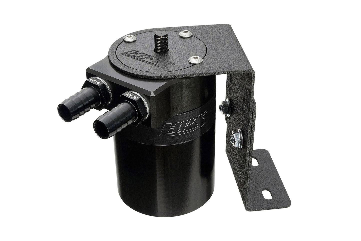 HPS Performance Aluminum Oil Catch Can Kit with 5/8 inch Barb Adapters and Rubber Hoses Black 861-503WB