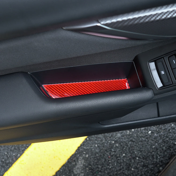 JDMuscle [22-25 WRX] P&S Series Carbon Fiber Door Pocket Covers 4 PC | Black Carbon Fiber/ Red Carbon Fiber