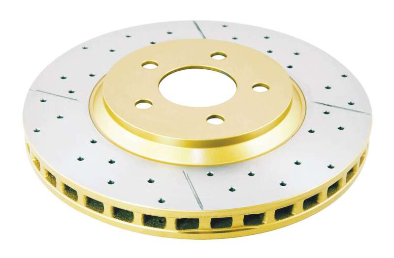 DBA 05-14 Ford Mustang GT Front Street Series Drilled & Slotted Rotor w/Gold Hat - Graveyard Performance
