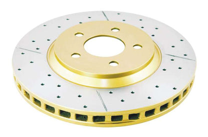 DBA 05-14 Ford Mustang GT Front Street Series Drilled & Slotted Rotor w/Gold Hat - Graveyard Performance