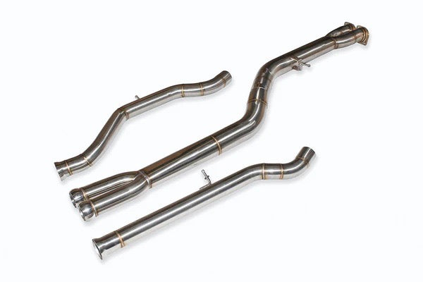 F8X BMW M3 & M4 Mid Pipe includes Active F-brace. Rear Muffler: Non-resonated - Graveyard Performance