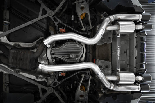 MBRP 18-22 BMW M2 Competition 3.0L T304 SS 3in Resonator-Back Exhaust Quad Rear w/ Carbon Fiber Tips - Graveyard Performance