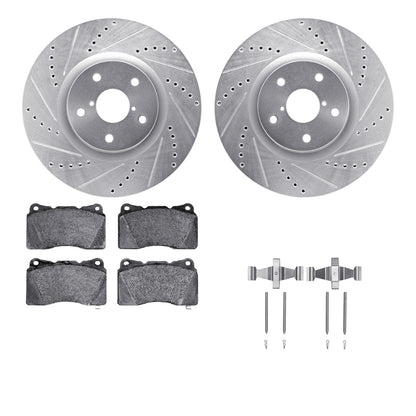 R1 13-20 Subaru WRX Front Drilled & Slotted Silver Brake Rotor Set w/Optimum OE Pads and Hardware