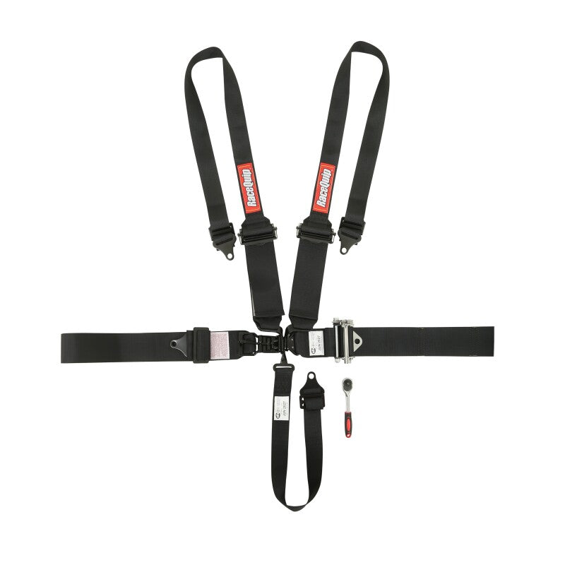RaceQuip L & L 5pt Ratchet HNR Harness Black - Graveyard Performance