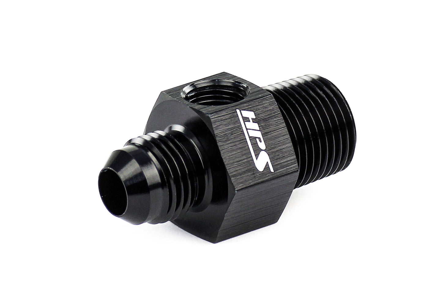 HPS Performance -8 AN Male to 3/8 inch NPT Male Adapter with 1/8 inch NPT Female Port Aluminum Black