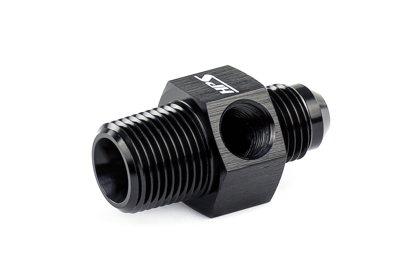 HPS Performance -10 AN Male to 1/2" NPT Male Adapter with 1/8" NPT Female Port, Aluminum, Black