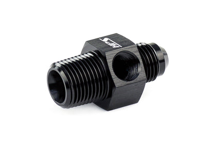 HPS Performance -8 AN Male to 3/8" NPT Male Adapter with 1/8" NPT Female Port, Aluminum, Black