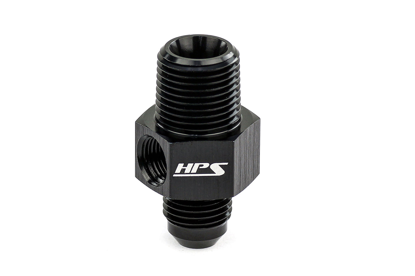HPS Performance -4 AN Male to 1/8" NPT Male Adapter with 1/8" NPT Female Port, Aluminum, Black