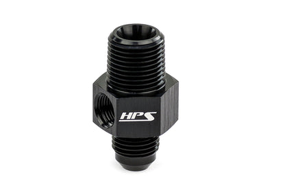 HPS Performance -4 AN Male to 1/8" NPT Male Adapter with 1/8" NPT Female Port, Aluminum, Black