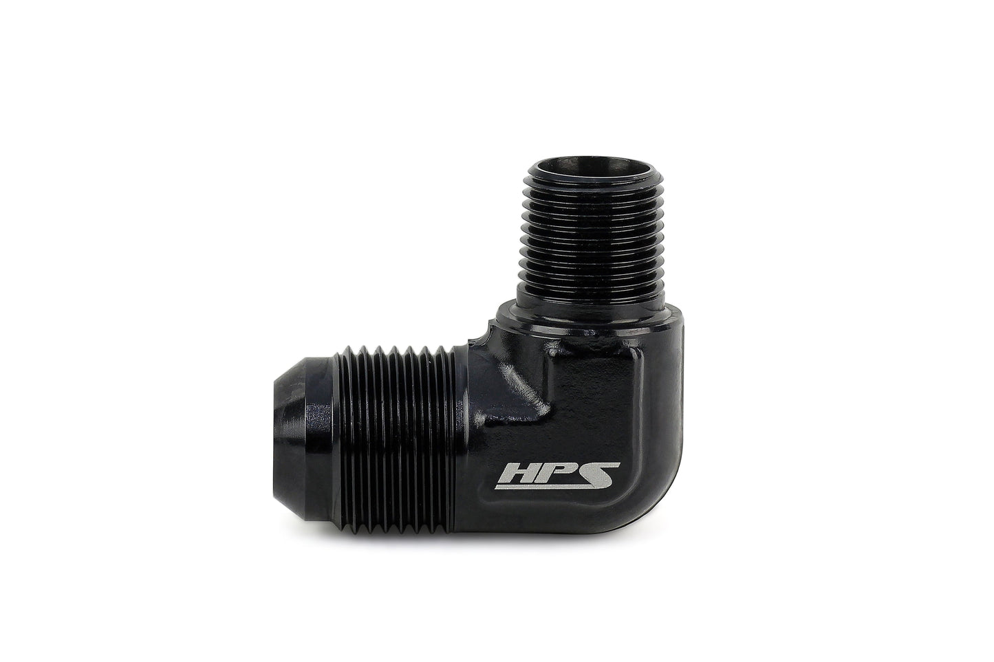 HPS Performance 90 Degree -8 AN Flare to 1/2 inch NPT Adapter Aluminum Black