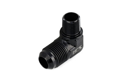 HPS Performance 90 Degree -10 AN Flare to 1/2" NPT Adapter, Aluminum, Black
