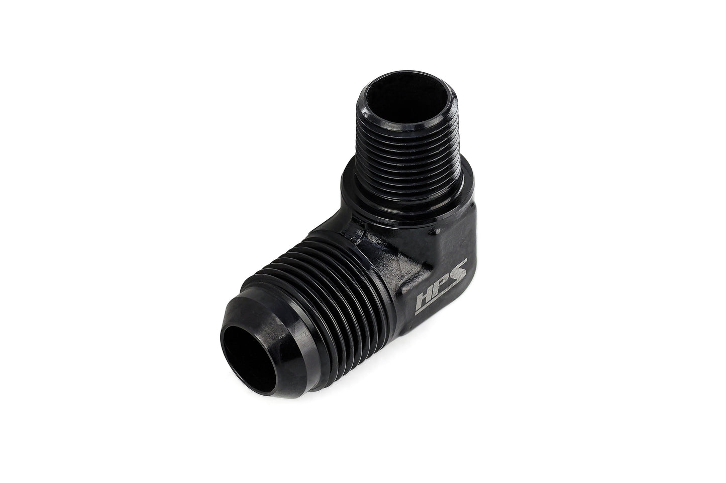 HPS Performance 90 Degree -8 AN Flare to 1/4" NPT Adapter, Aluminum, Black
