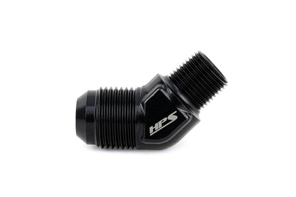 HPS Performance 45 Degree -8 AN Flare to 3/8 inch NPT Adapter Aluminum Black