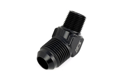 HPS Performance 45 Degree -3 AN Flare to 1/8" NPT Adapter, Aluminum, Black
