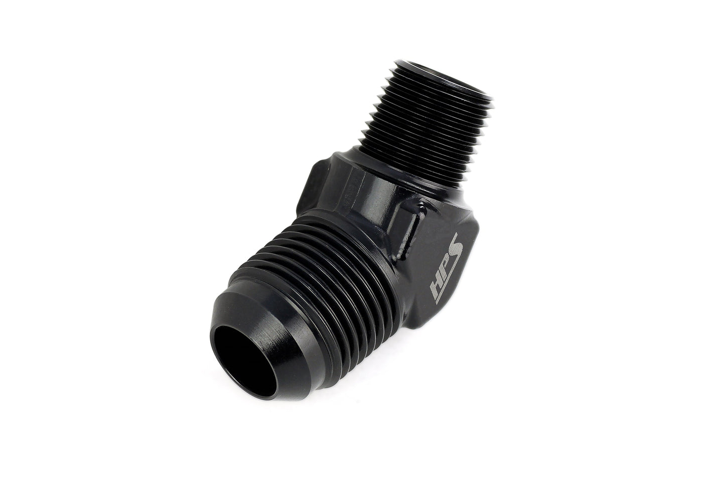 HPS Performance 45 Degree -8 AN Flare to 3/8" NPT Adapter, Aluminum, Black