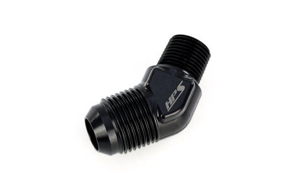 HPS Performance 45 Degree -4 AN Flare to 1/4" NPT Adapter, Aluminum, Black