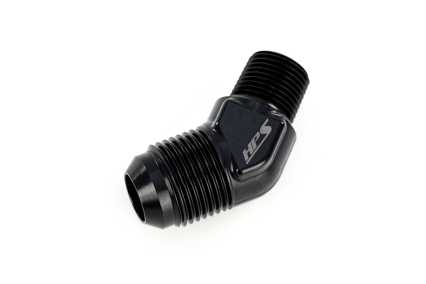 HPS Performance 45 Degree -6 AN Flare to 1/4" NPT Adapter, Aluminum, Black
