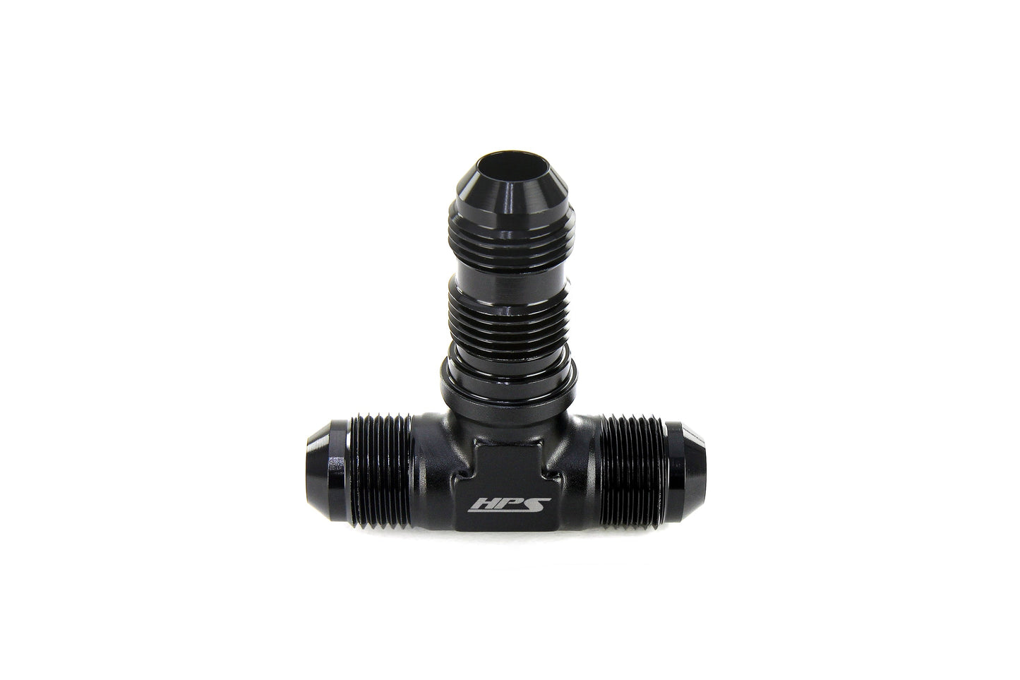 HPS Performance Tee -10 AN Male to Male Bulkhead Adapter Aluminum Black