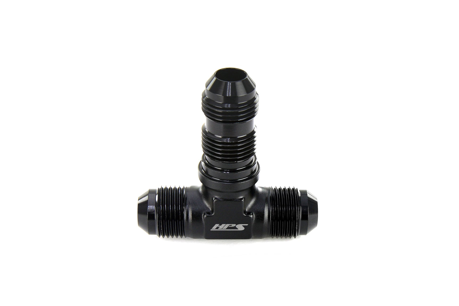 HPS Performance Tee -10 AN Male to Male Bulkhead Adapter Aluminum Black