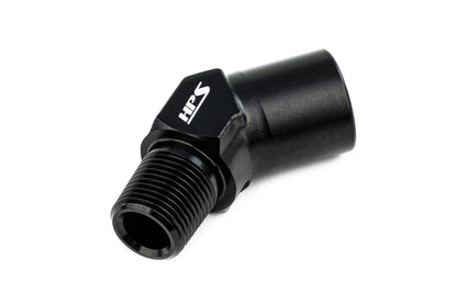 HPS Performance 45 Degree 3/8'' NPT Male To Female Adapter, Aluminum, Black