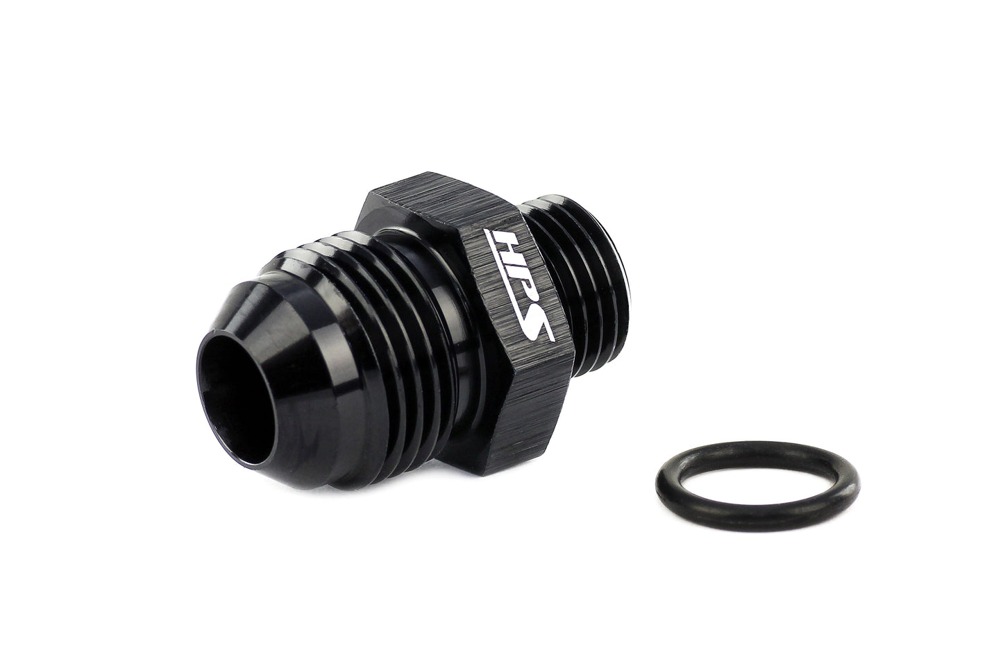 HPS Performance -8 AN Male to -6 O-ring Boss (ORB) Port Thread Male Adapter, Aluminum, Black