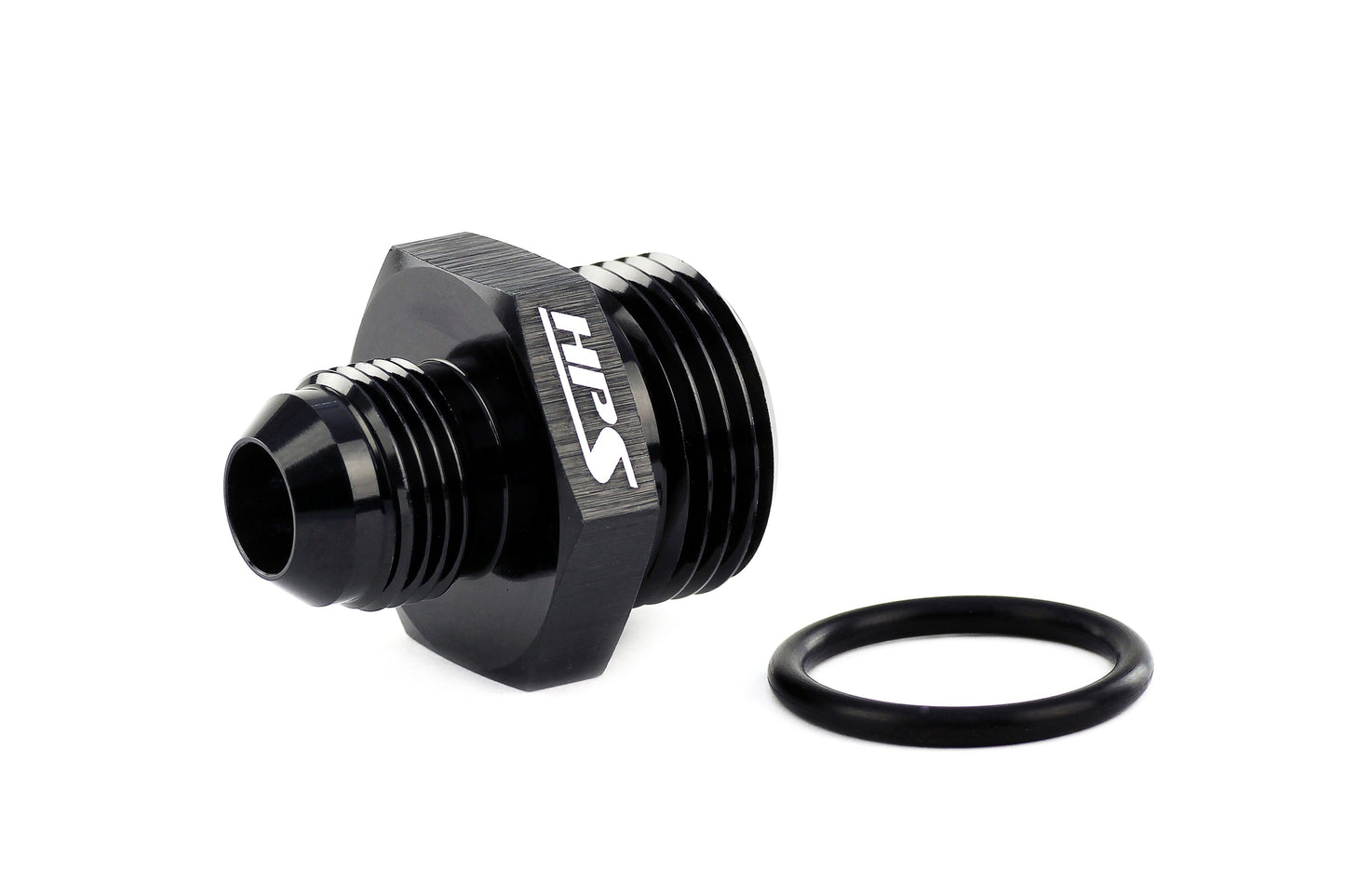 HPS Performance -4 AN Male to -6 O-ring Boss (ORB) Port Thread Male Adapter, Aluminum, Black