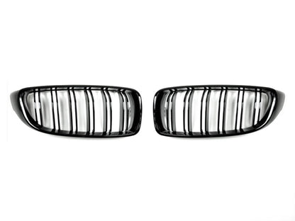 AutoTecknic Dual-Slats Gloss Black Front Grille Set - F32/ F36 4-Series | F80 M3 | F82 M4 - Graveyard Performance