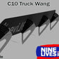 The image shows a black metal rear wing (spoiler) designed for a C10 truck, measuring 60 inches wide. Crafted from 6061 aluminum, it features four adjustable brackets and the 9livesracing logo in the bottom right corner. The text "C10 1967-72 Truck spoiler Kit" is displayed at the top, emphasizing its superior downforce capabilities.