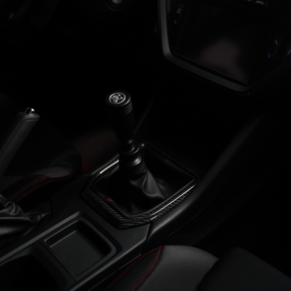 JDMuscle [22-25 WRX] MT Tanso Dry Carbon Fiber Shifter Trim Cover w/ Gloss Finish