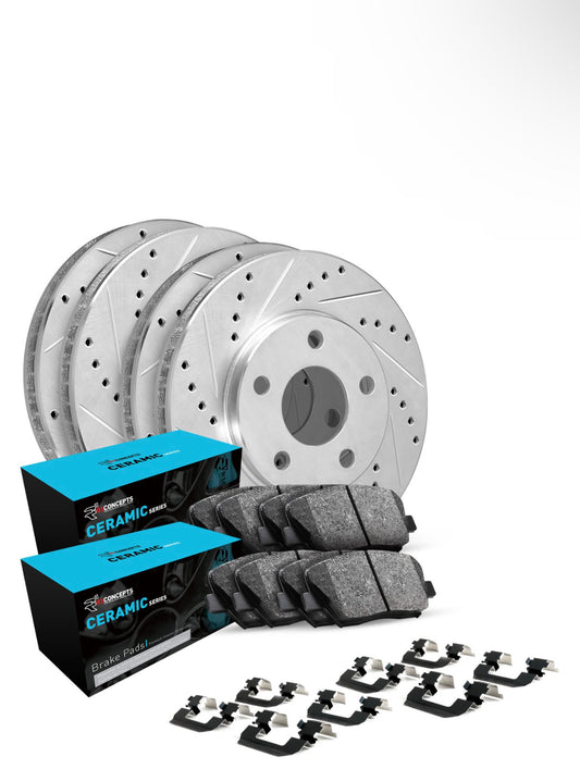 R1 Concepts E-Line Drilled & Slotted Silver Brake Rotor w/Ceramic Pads & Hardware, Fits Select Infiniti/Nissan, Position: Front & Rear WGWH2-68010