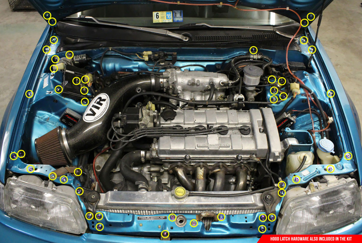 Stage 2 Titanium Hardware Engine Bay Kit - Honda Civic EF (1988-1991) - Graveyard Performance