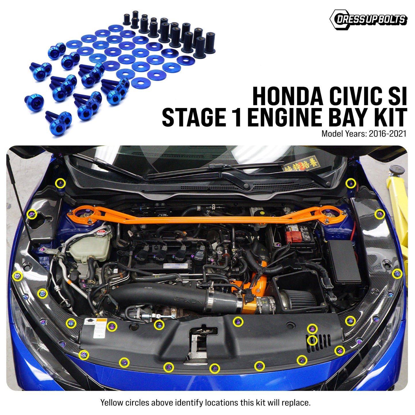Stage 1 Titanium Hardware Engine Bay Kit - Honda Civic Si (2016-2021) - Graveyard Performance
