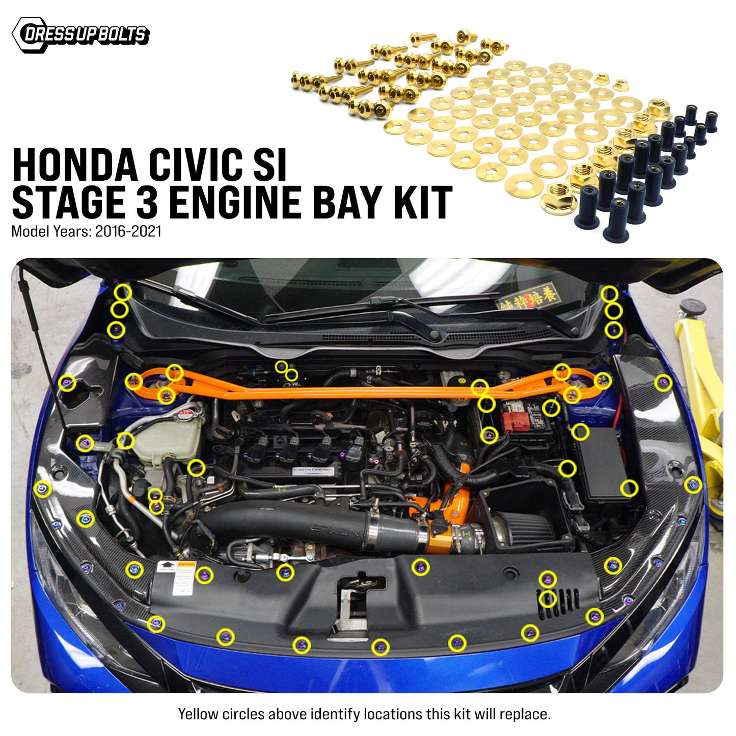 Stage 3 Titanium Hardware Engine Bay Kit - Honda Civic Si (2016-2021) - Graveyard Performance