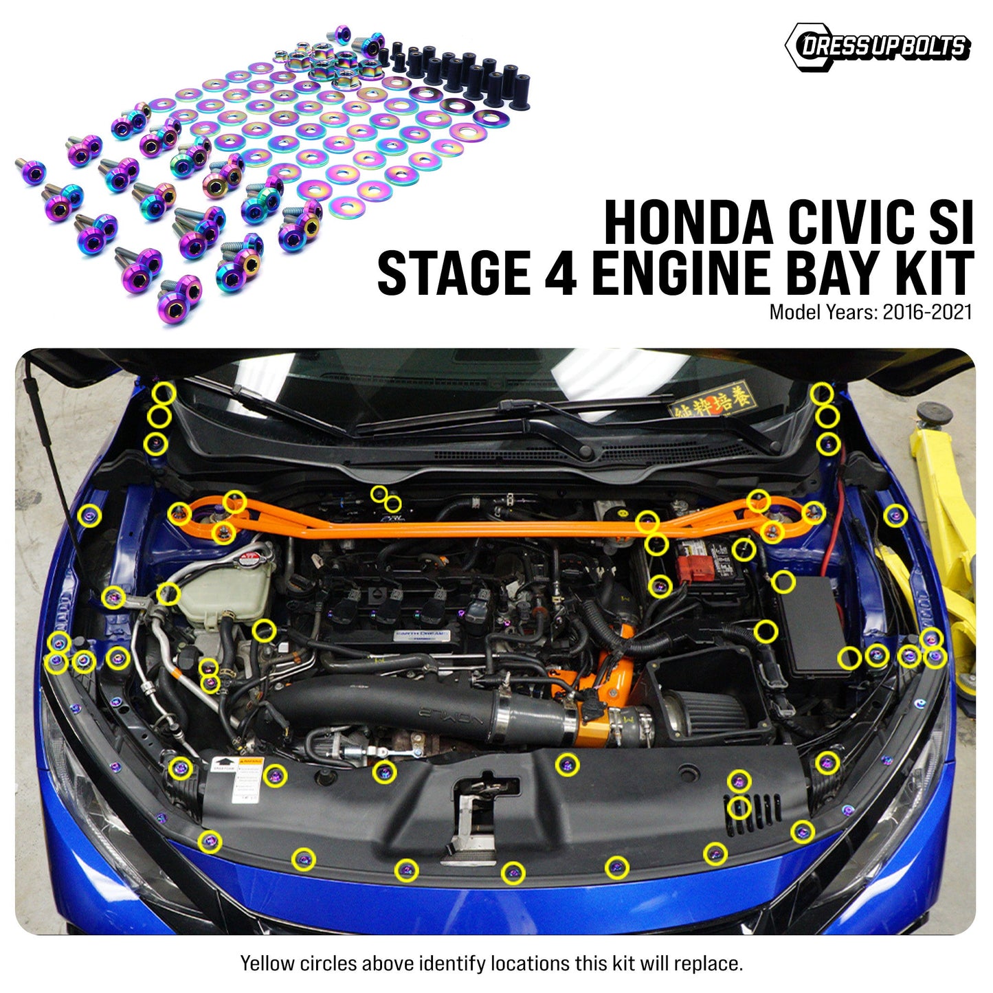Stage 4 Titanium Hardware Engine Bay Kit - Honda Civic Si (2016-2021) - Graveyard Performance