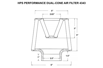 HPS Performance 3.5" Open Top Dual Cone Air Filter, 6.5" Length, HPS-4343