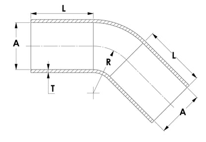 HPS 1-3/8" - 1.5" ID High Temp 4-ply Reinforced Silicone 45 Degree Elbow Reducer Hose Black (35mm - 38mm ID)