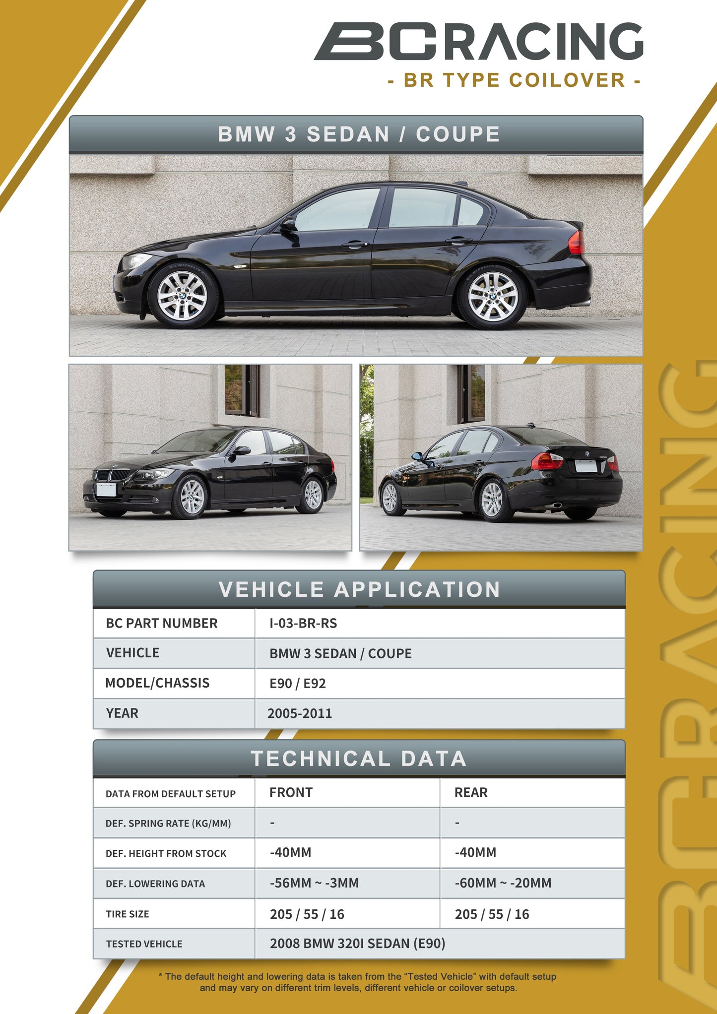 BC Racing Coilovers 06-11 BMW 3 Series E90 / E92 (Coupe / Sedan) (Non-M)