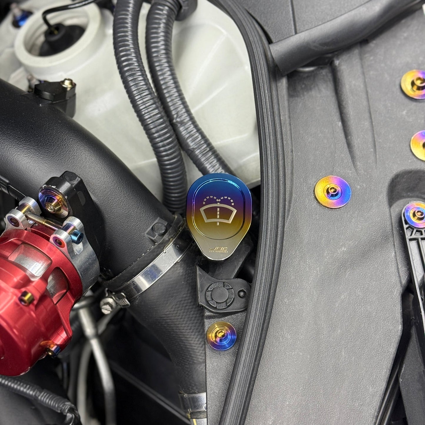 JDC Titanium Washer Fluid Cap | R35 Nissan GT-R, 370Z & Infiniti Models - Graveyard Performance