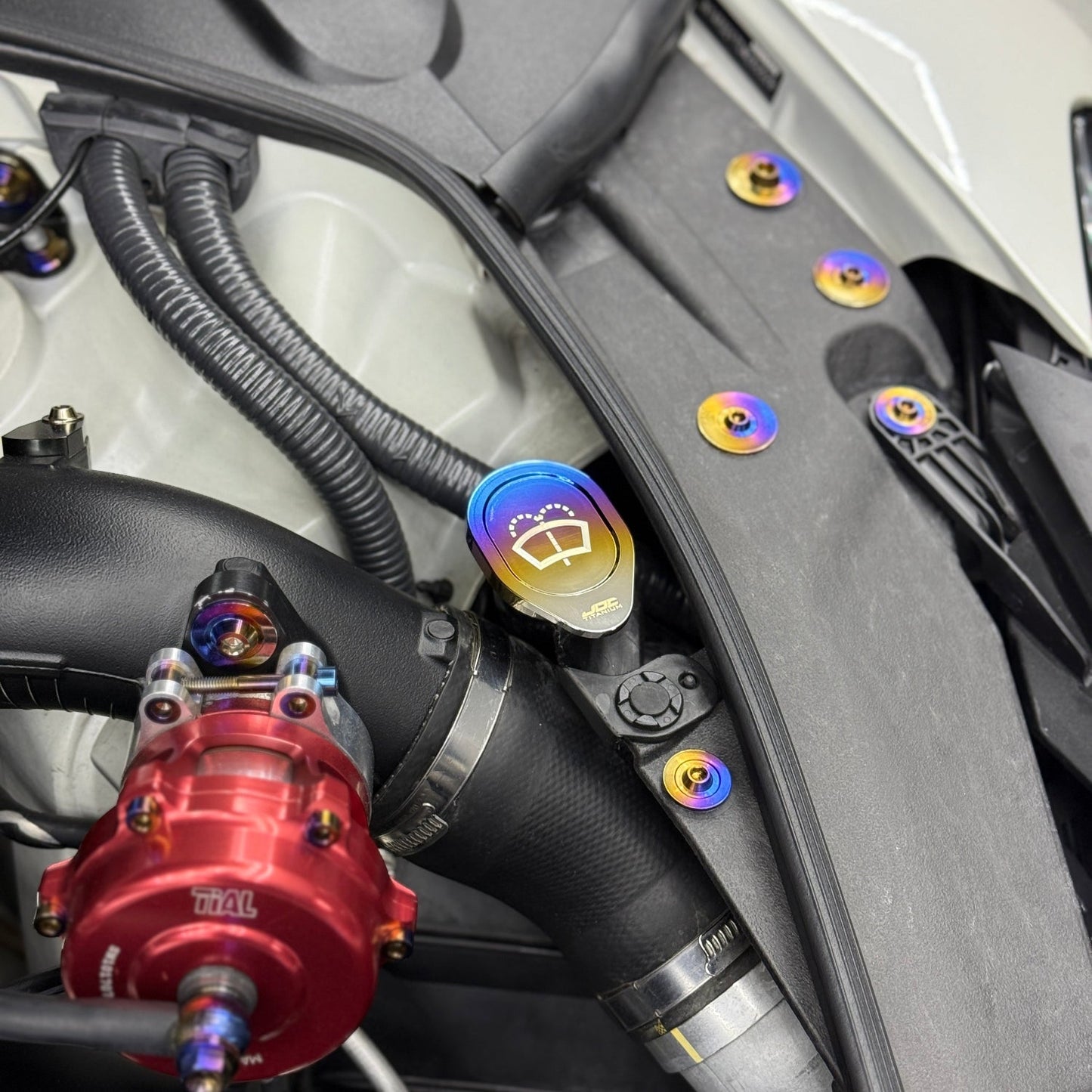 JDC Titanium Washer Fluid Cap | R35 Nissan GT-R, 370Z & Infiniti Models - Graveyard Performance